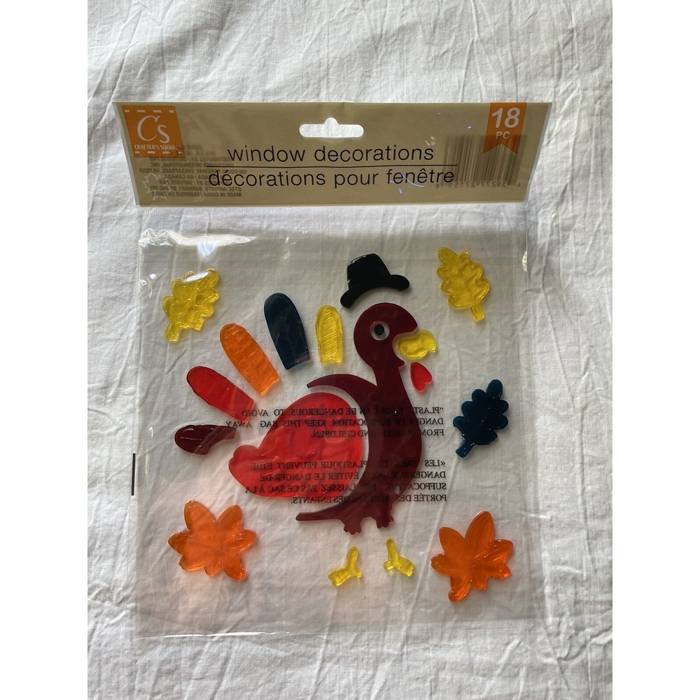 NEW 18 pc Window Gel Clings Decorations Pilgrim Turkey Thanksgiving Fall Harvest